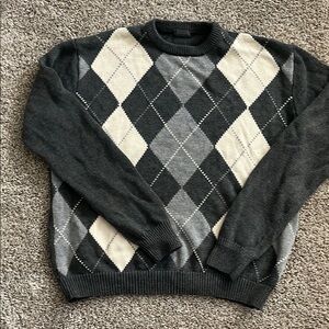 John Galt Argyle Crewneck Sweater Black and Gray